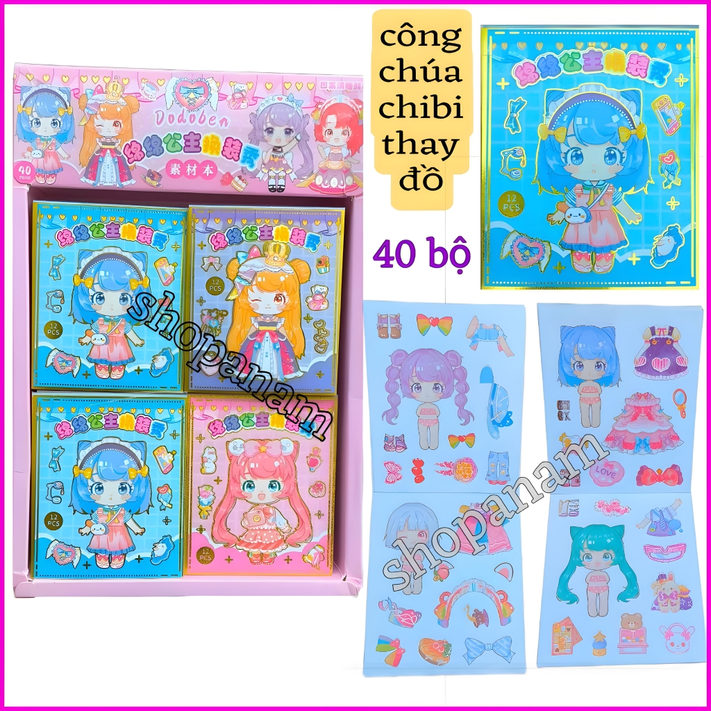 Hộp 40 bộ sổ sticker chibi thay đồ , sticker công chúa thay đồ chibi mới