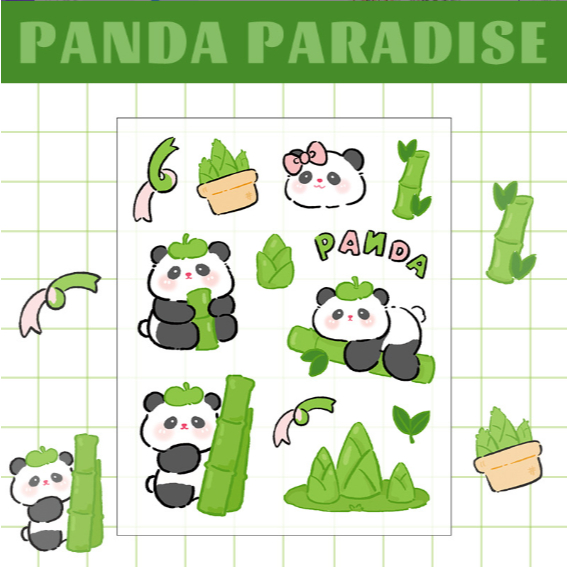 Sticker gấu trúc cute S3 sticker thuỷ tinh viền vàng cute dễ thương không thấm nước