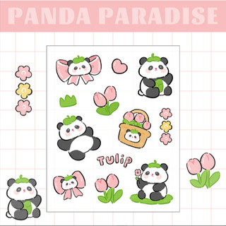 Sticker gấu trúc cute S3 sticker thuỷ tinh viền vàng cute dễ thương không thấm nước