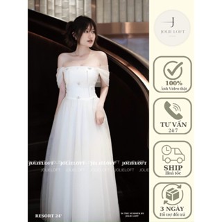 Váy nữ dự tiệc trắng đính đá thiết kế Fiona Long Dress JOLIE LOFT, đầm dáng dài sang trọng đi chơi đi tiệc