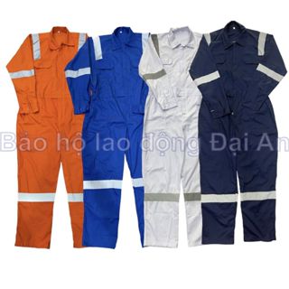 Quần áo liền quần vải kaki 65/35 thấm hút mồ hôi may kèm phản quang xám
