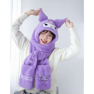  Mũ len kèm khăn quàng cổ kuromi Cinnamon  Melody 3in1 lông cừu dày dặn  FREESHIP  
