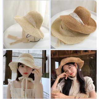 Mũ cói nữ rộng vành cột dây đi biển đi chơi dễ thương phong cách Hàn Quốc