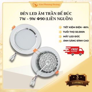 Đèn Led Âm Trần Đế Đúc Nguồn Liền 7W 9W Phi 90, Ánh Sáng 3 Màu, Đèn Led Downlight Bảo Hành 3 Năm