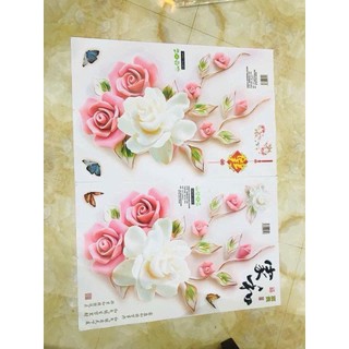 HÌNH DECAL DÁN TƯỜNG HOA HỒNG PHẤN 3D