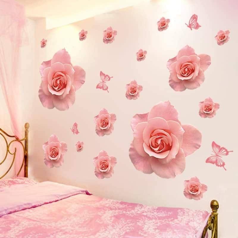 ⚡️𝗙𝗥𝗘𝗘𝗦𝗛𝗜𝗣⚡️ Decal dán tường hoa hồng phấn