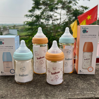 Bình sữa Babuu PPSU Cổ rộng họa tiết Gấu Cam dung tích 170ml, 270ml