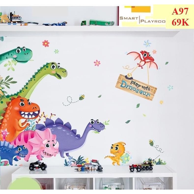 ⚡️𝗙𝗥𝗘𝗘𝗦𝗛𝗜𝗣⚡️ Decal dán tường Khủng long sắc màu