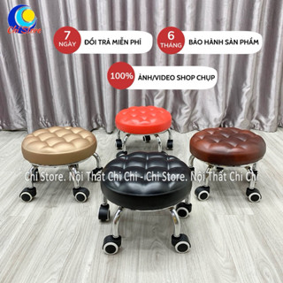 Ghế Xoay Ngồi Bệt Đóng Hàng Cao 22cm Bánh Xe, Làm Nail Bánh Xe Chân Inox Chắc Chắn Bọc Da Múi Bền Tròn Múi Da Đúc Xinh