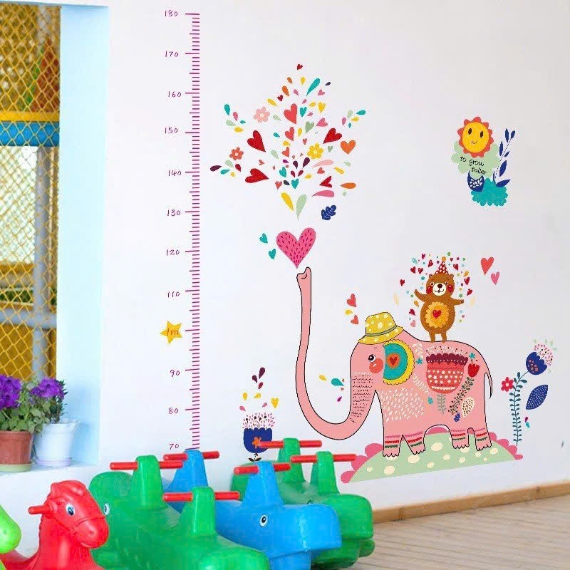 ⚡️𝗙𝗥𝗘𝗘𝗦𝗛𝗜𝗣⚡️ Decal dán tường Thước đo chiều cao voi hồng