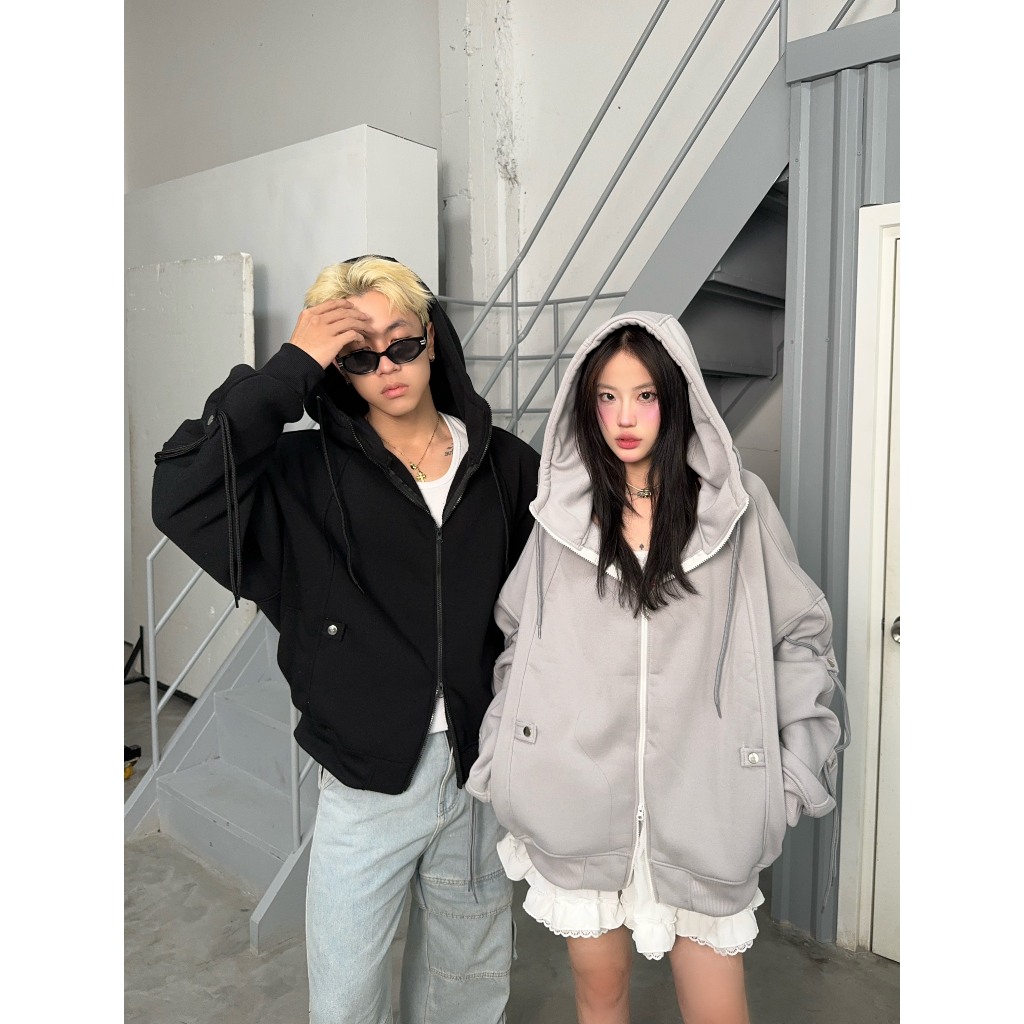 Áo Khoác Zip Cổ Cao Phối Dây Nỉ Bông Và Nỉ 2 Da YC1996 - áo khoác nỉ dây kéo phối dây | BigBuy360 - bigbuy360.vn