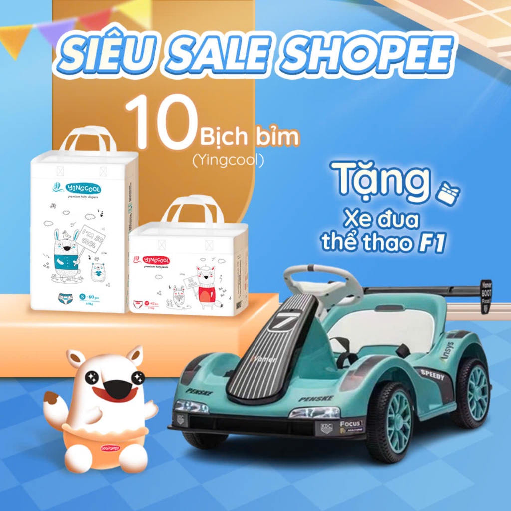 ( Combo 10b - Tặng Xe Đua Thể Thao F1 ) Bỉm YINGCOOL Size NB64/SD60/MD56/MQ50/L48/XL44/XXL42/XXXL40