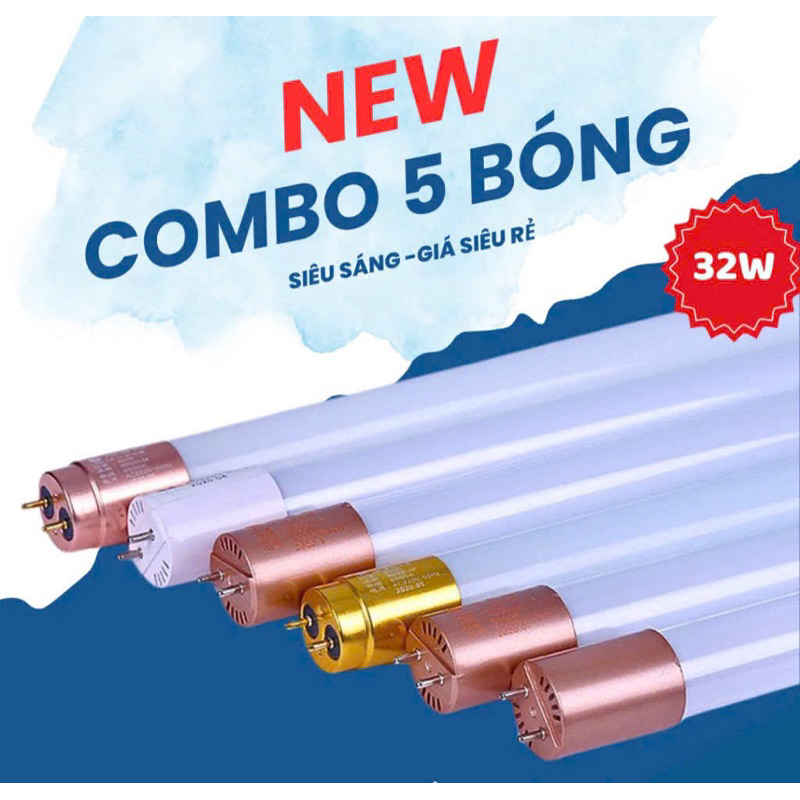 [GIAO HOẢ TỐC] ComBo 5 Bóng đèn led tuýp 1m2-0,6m công suất 12W-22W-25W-32W-38W ánh sáng trắng