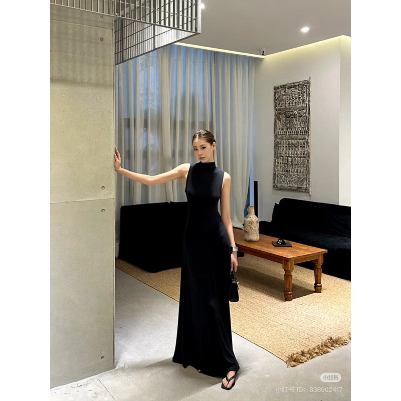 Đầm thun maxi sát nách cổ lọ phong cách thu đông basic | BigBuy360 - bigbuy360.vn