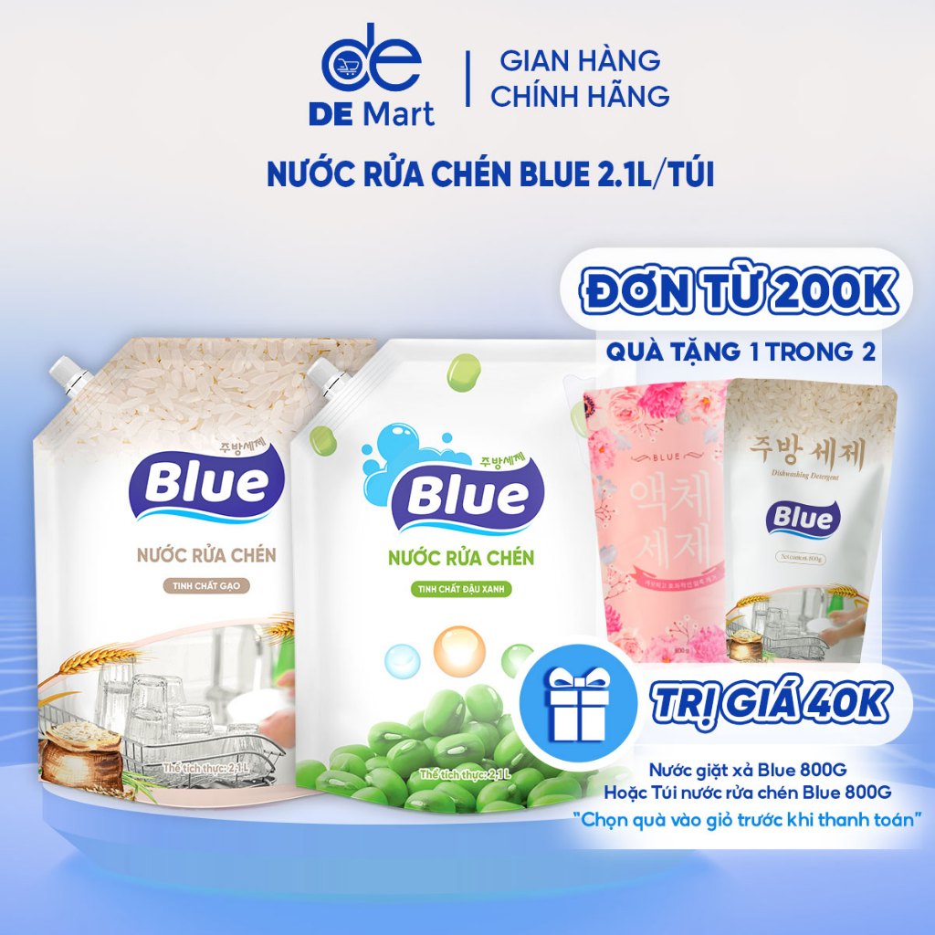 Túi nước Rửa Chén Blue Túi 2.1L - Công Nghệ Nước Rửa Chén Hàn Quốc - Thân Thiện với Da tay