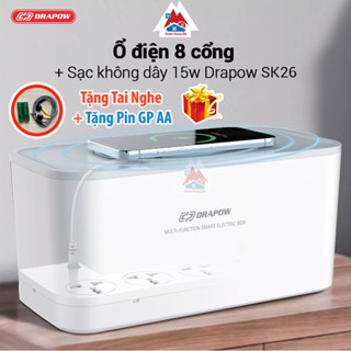 Hộp ổ điện thông minh Drapow SK26, 5 ổ cắm 220v, cổng sạc C 20W, sạc không dây 15w