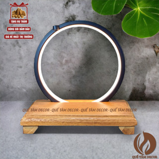 Đèn hào có đế gỗ quang đường kính 20cm và 30cm đèn led màu vàng ấm đặt mèo thần tài , tượng phật , mô hình , sản phẩm .