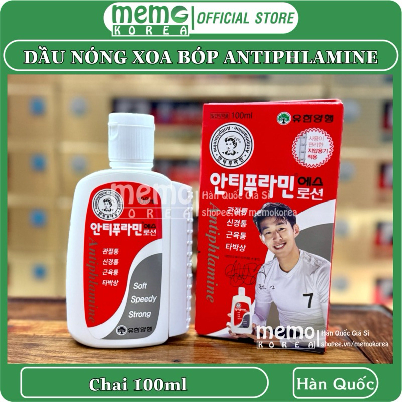 💥MEMOKorea💥 (Date 2/2028) DẦU NÓNG XOA BÓP ANTIPHLAMINE Hàn Quốc Chính Hãng Chai 100ml