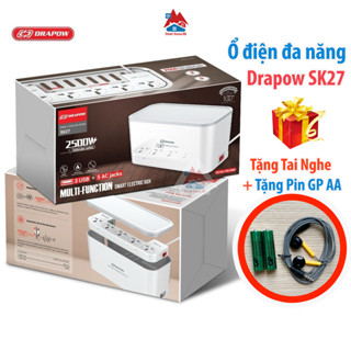 Hộp ổ điện thông minh Drapow SK27, 5 ổ cắm 220v, 3 cổng USB , giấu gọn dây