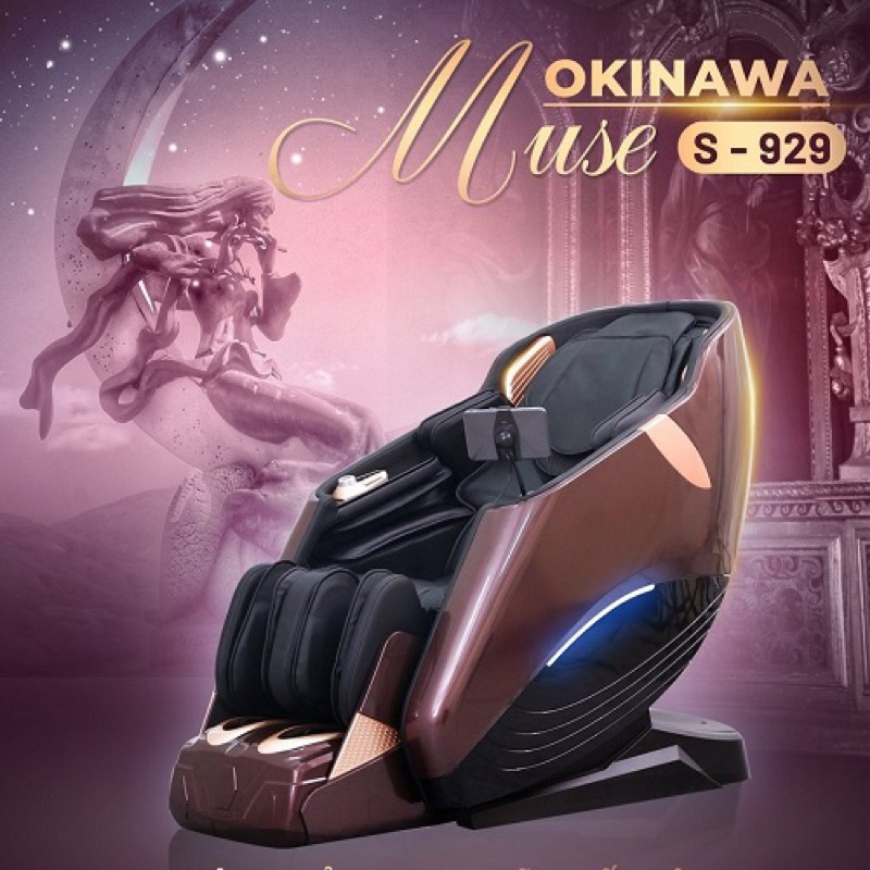 Ghế massage toàn thân dòng cao cấp Okinawa MUSE S-929 dòng bi di chuyển 7D