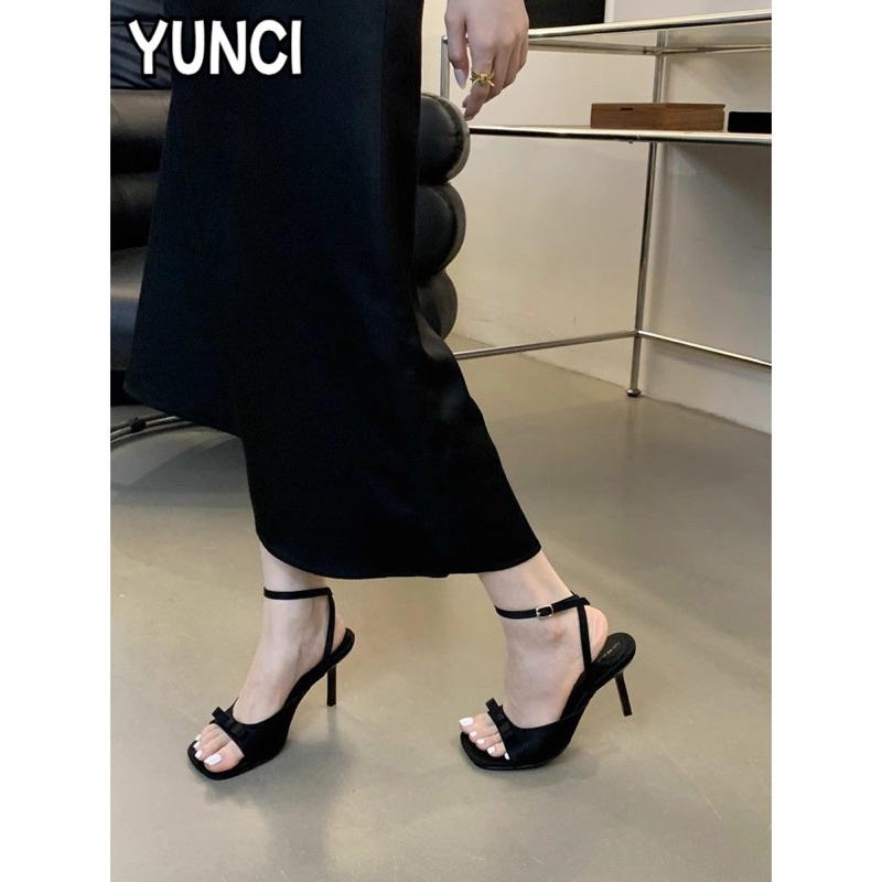 Giày cao gót hở mũi nơ nhỏ CHẤT LỤA mới gót 7cm | BigBuy360 - bigbuy360.vn