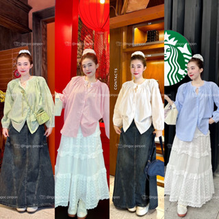 HOẢ TỐC - CHUU - Áo Sơ Mi Kẻ Sọc Dáng BaBy Doll Rộng Tay Bồng Cổ Tròn Chạy Chun Nữ