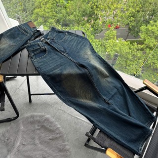 Quần Jeans Nữ THE QUAO Lưng Cao Ống Rộng Đĩa Đôi Túi Bầu Màu Xanh Đậm Phủ Bụi Vàng R2908_514