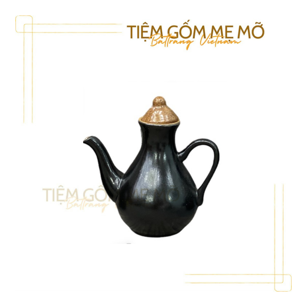 Bình Ấm rót mắm men đen gốm sứ Bát Tràng