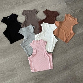 THE QUẠO - Áo Thun Nữ Ba Lỗ Croptop Cổ Lọ Gân Đũa BC115