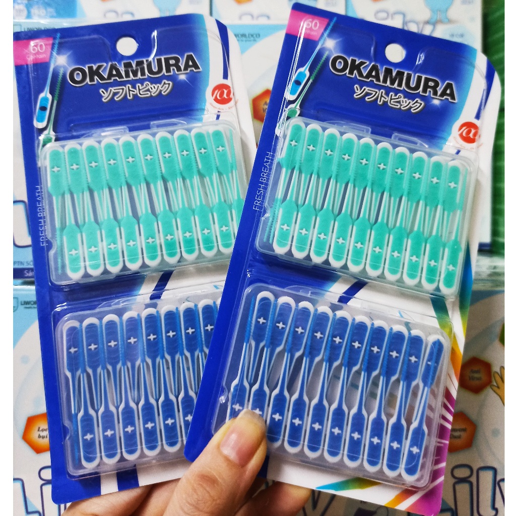 Tăm Siêu Mềm Okamura 60 cây (2 hộp/ vỉ nhựa ) - Tăm xỉa răng Silicon Siêu Mềm Okamura.