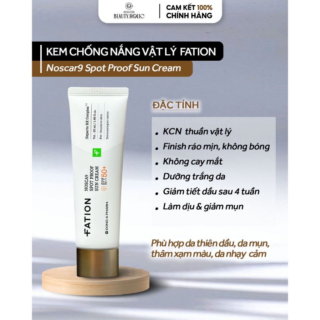 Kem chống nắng vật lý FATION NOSCAR9 SPOT PROOF SUN CREAM