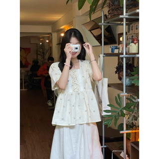  MODEN - Áo babydoll nữ áo kiểu phối ren - SPOON 