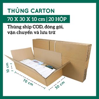  Combo 20 hộp giấy carton 70x30x10 cm. Thùng ship cod đựng vợt cầu lông ván gỗ hoa khô nhang hương trầm... 