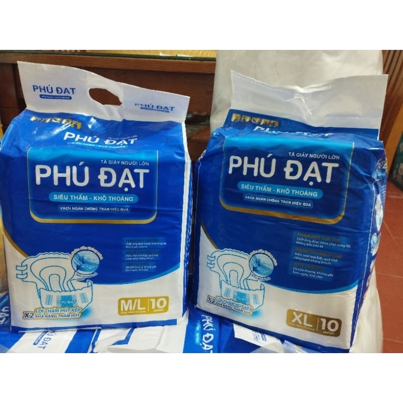 Tã dán người lớn 20 miếng PHÚ ĐẠT có vách chống tràn 2 bên size M /L, XL từ 40_100kg siêu thấm