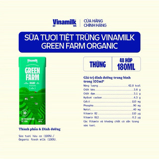 Sữa tươi vinamilk 100% greenfarm organic 180ml