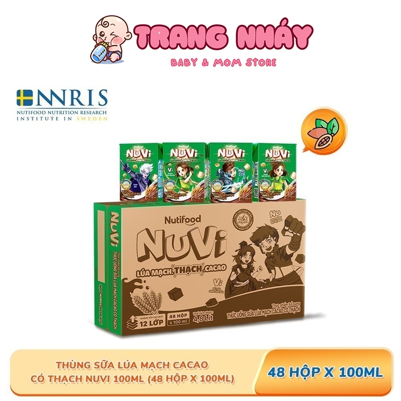 Thùng Sữa Tươi Có Thạch Lúa Mạch Nuvi Vị Ca Cao 100ml (48 Hộp x 110ml) - Phát Triển Chiều Cao - SỮA 