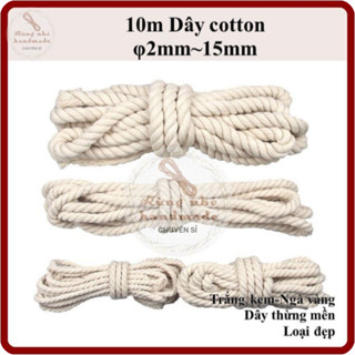 Dây thừng macrame, dài 10m, màu trắng kem, vàng ngà, size 2mm,3mm,4mm,5mm,6mm,8mm,10mm,12mm,15mm