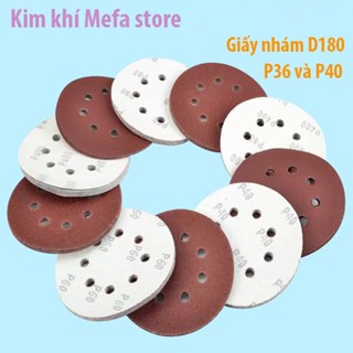 (Hộp 100 tờ) Giấy nhám tròn dán máy mài chà tường 180mm độ nhám P36, P40