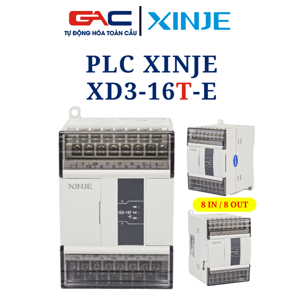 PLC XINJE XD3-16T-E, 8 đầu vào 8 đầu ra Transistor, Lập trình giống hệt PLC Mitsubishi và PLC Delta,