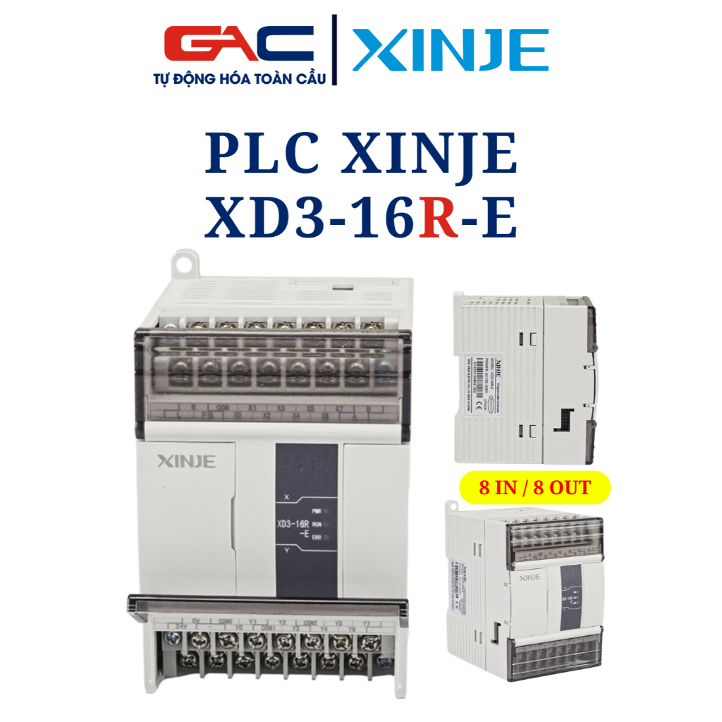 PLC XINJE 8 đầu vào 8 đầu ra Relay, XD3-16R-E, Lập trình giống hệt PLC Mitsubishi và PLC Delta, tặng