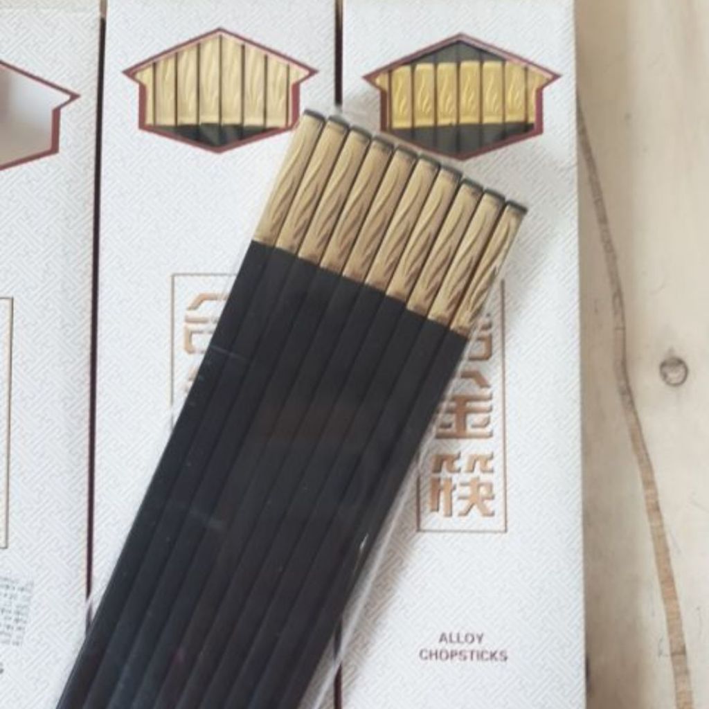 Đũa khảm vàng dài  kiểu Hàn quốc(loại khảm dài 5cm) I Set 5 đôi đũa khảm vàng