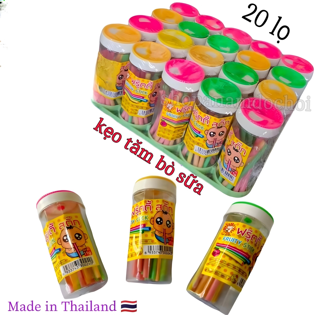 Khay 20 lọ keo tăm bò sữa , kẹo tăm sữa
