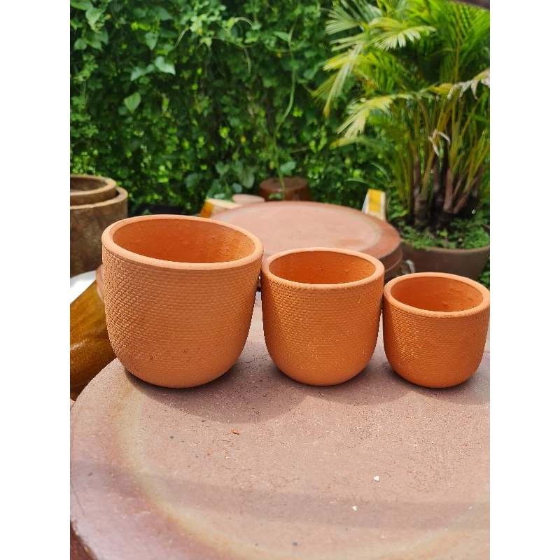 Chậu đất nung - Combo 3 chậu trứng da rắn