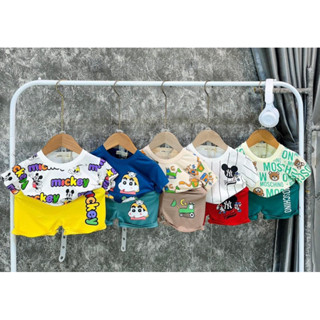 Bộ cộc tay thun lạnh Minky mom hình in dễ thương cho bé chất mềm mịn mát size 90-170