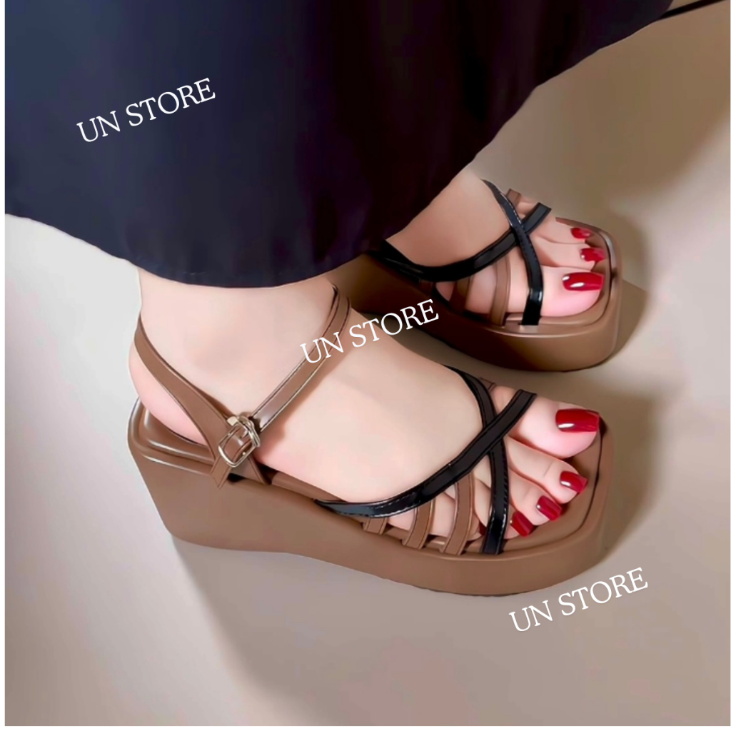 Dép sandal đế xuồng quai mảnh xoắn mềm đan chéo điệu đà, giày quai hậu cao 7 phân USD046 Un Store