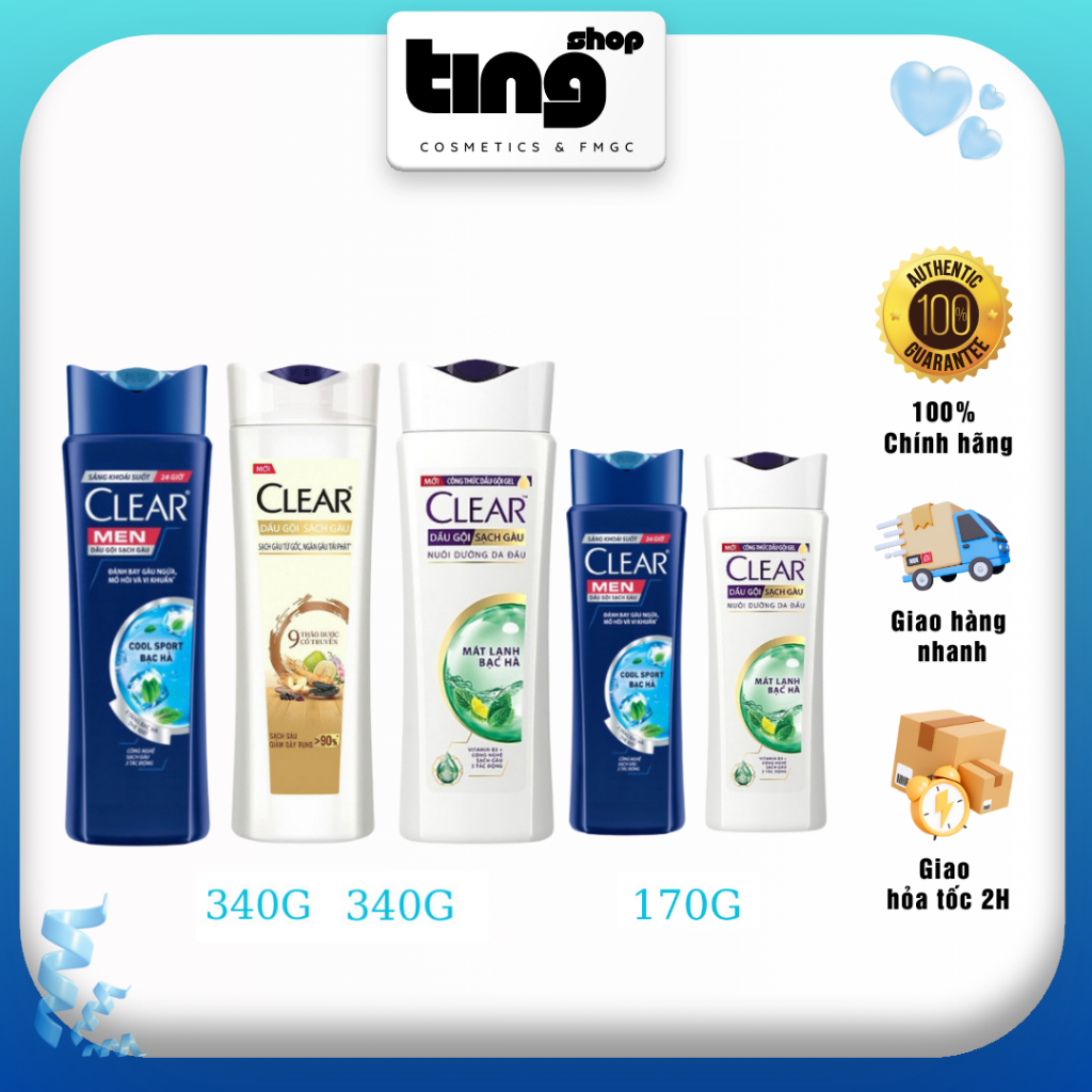 Dầu gội sạch gàu clear bạc hà chai 170g , 340g