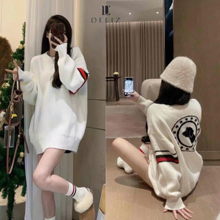  Áo len nữ cổ tròn tay dài form rộng kẻ sọc ba màu basic cùng màu hottrend thời trang thu đông hàn quốc DELIZ AL54 