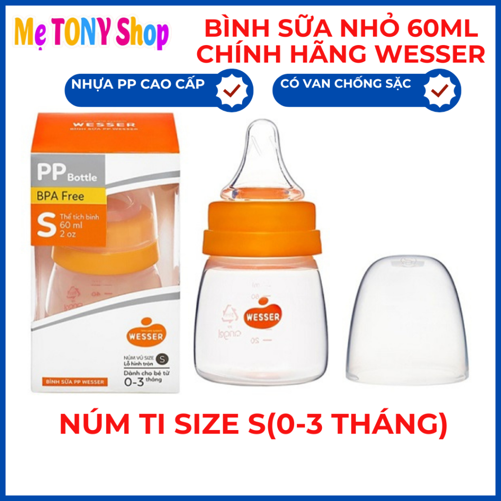 [An Toàn Cho Trẻ Sơ Sinh] Bình Sữa Cho Bé Sơ Sinh Wesser 60ml (0-3 tháng)