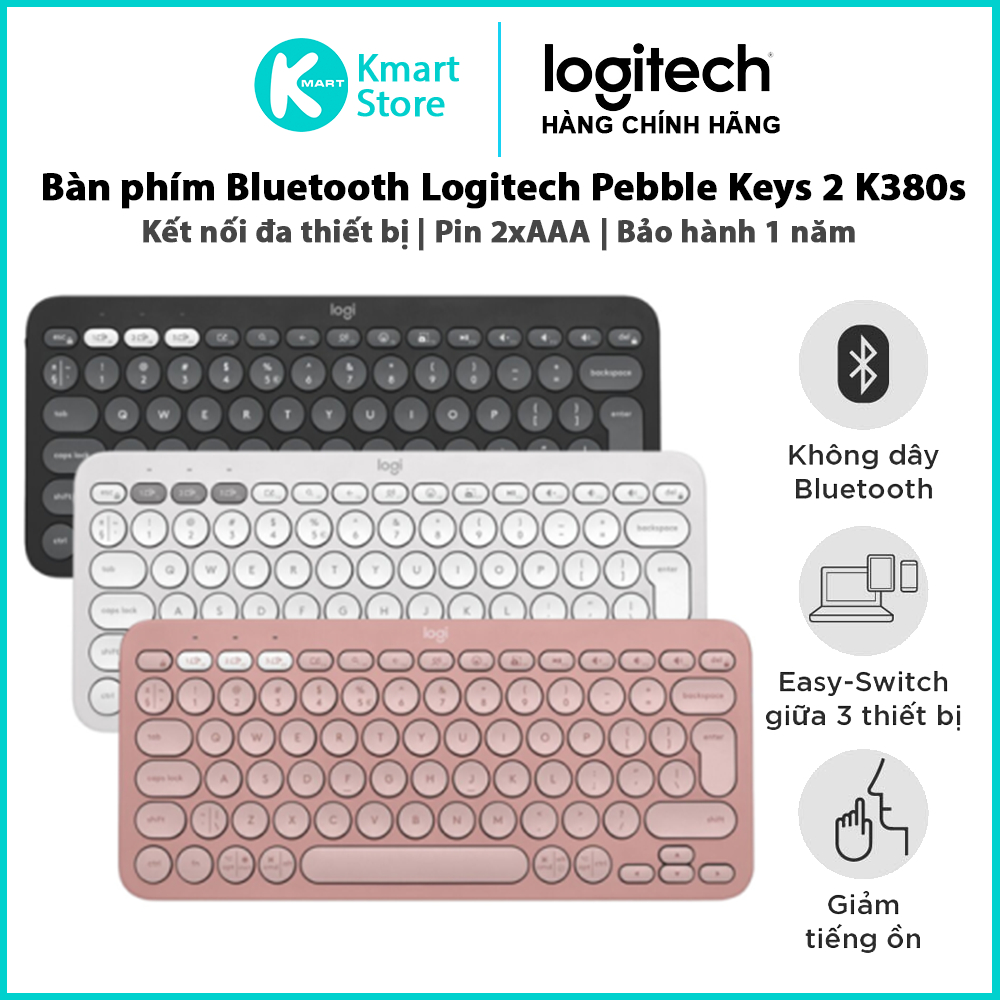Bàn phím không dây Logitech kết nối Bluetooth Pebble Keys 2 K380S | Tương thích Windows / MacOS/Andr