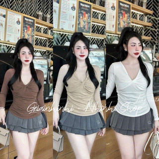 Áo kiểu body xoắn ngực tôn dáng sexxy, Áo thun dáng ôm dài tay AT7467-A2TH - NhiNhi Shop